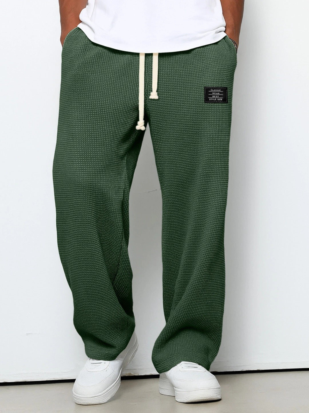 Straight leg pants for women in dark green