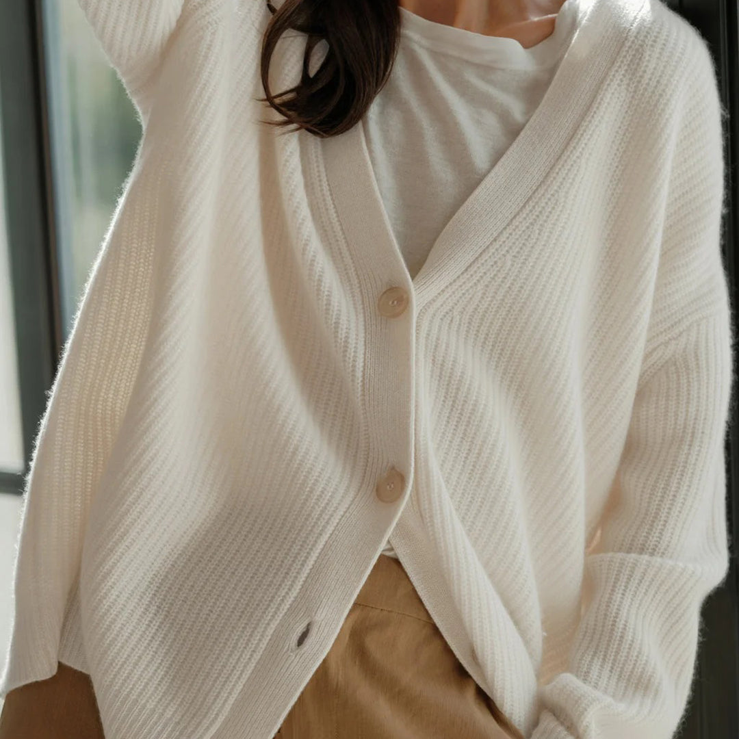 Oversized Cashmere Cardigan Sweater for Women in Ivory