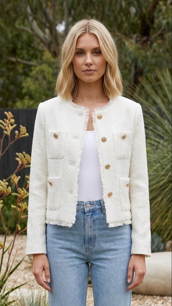 The women's cropped single-breasted jacket in White