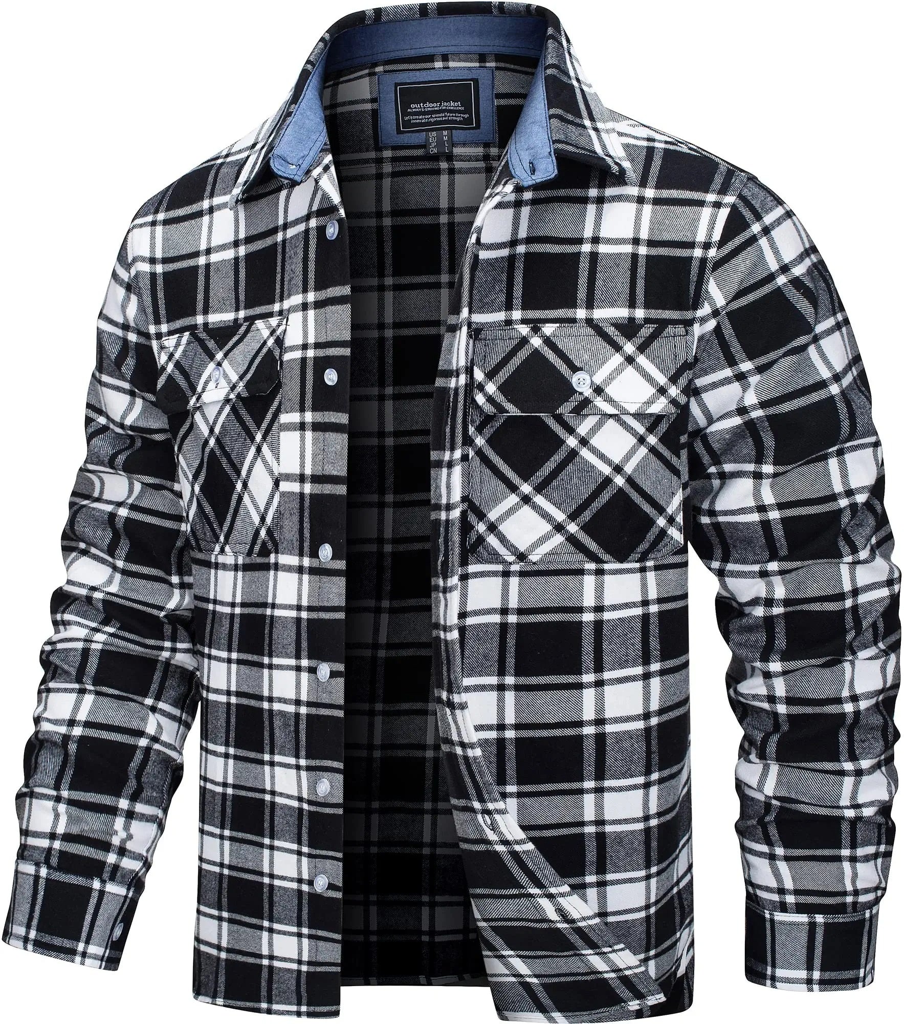 The men's plaid flannel shirt jacket in Black