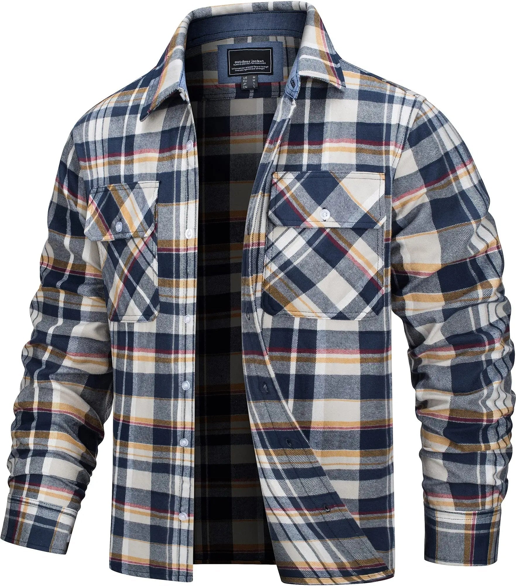 The men's plaid flannel shirt jacket in Yellow