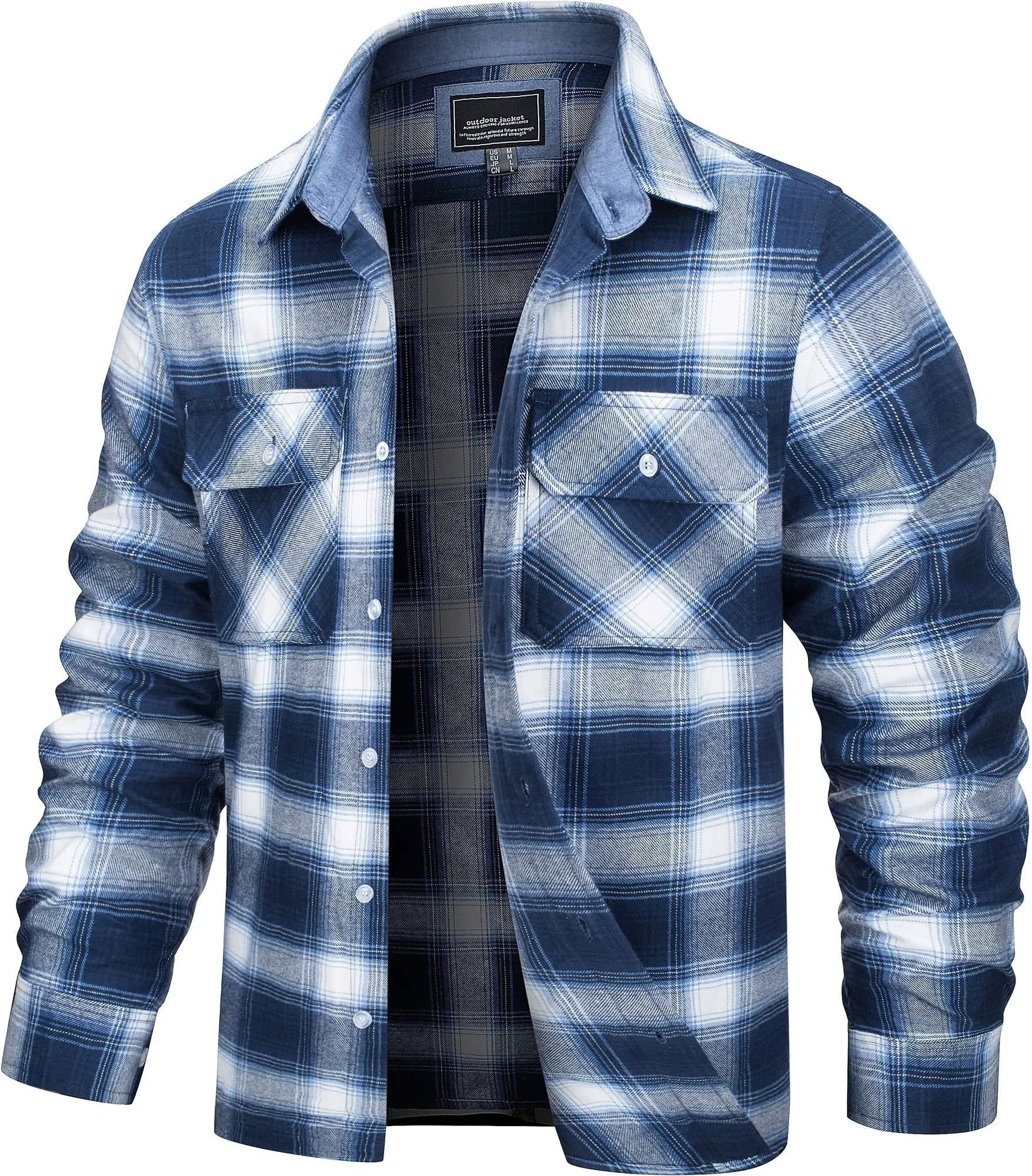 The men's plaid flannel shirt jacket in Blue White