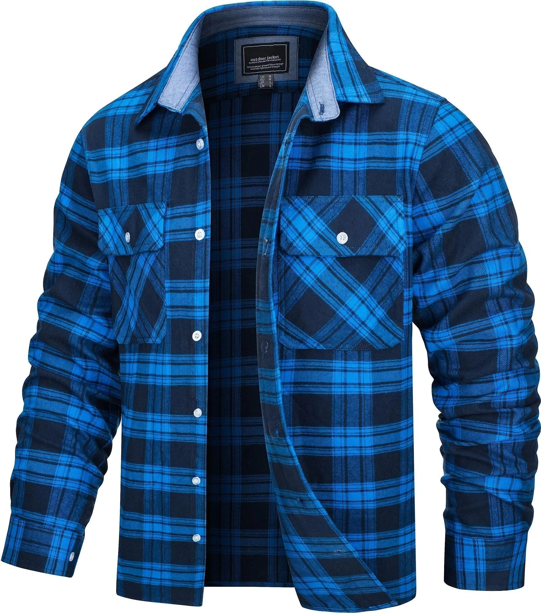 The men's plaid flannel shirt jacket in Royal Blue