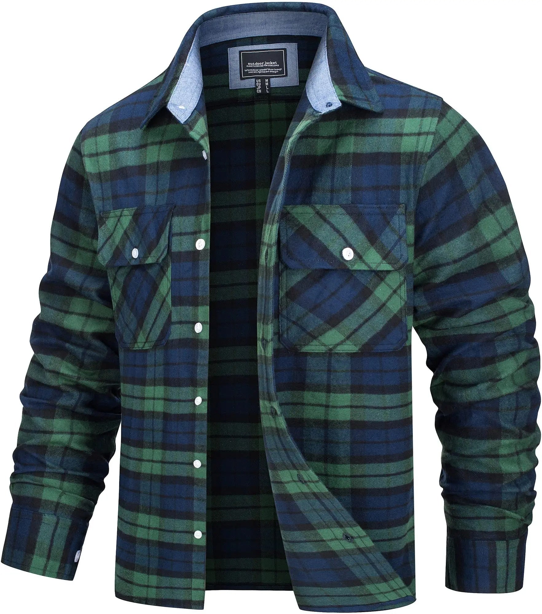 The men's plaid flannel shirt jacket in Green