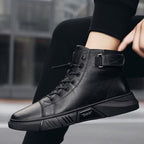Men's black leather walking shoe with arch support, studio photo 3 of 8