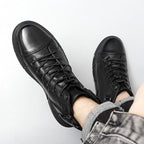 Men's black leather walking shoe with arch support, studio photo 5 of 8