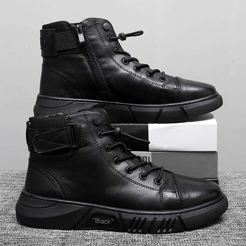 Men's black leather walking shoe with arch support, studio photo 6 of 8