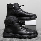 Men's black leather walking shoe with arch support, studio photo 6 of 8