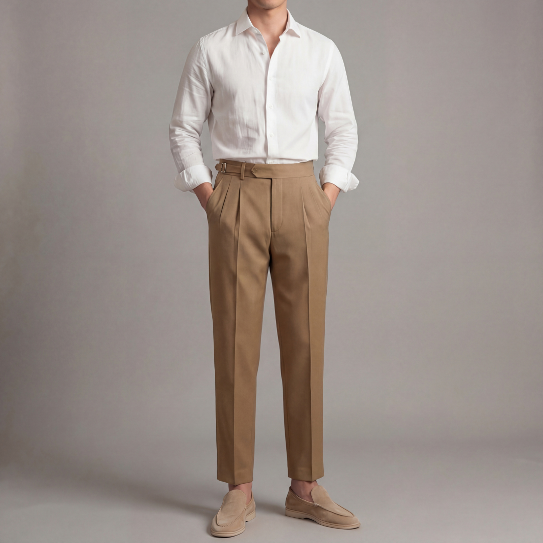 Men's tailored trousers in Brown, full-length front view