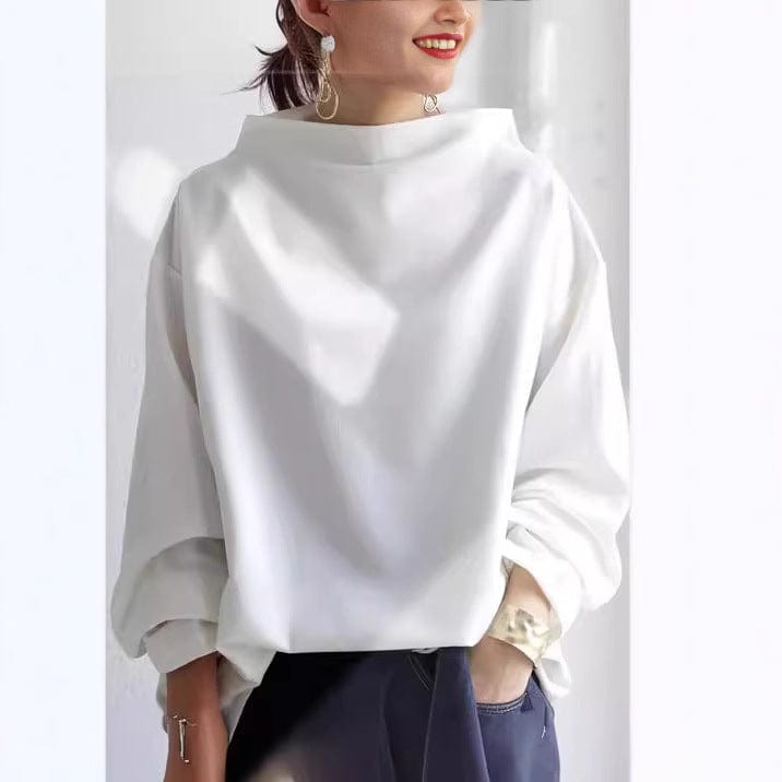 White high neck knit top for women, front view