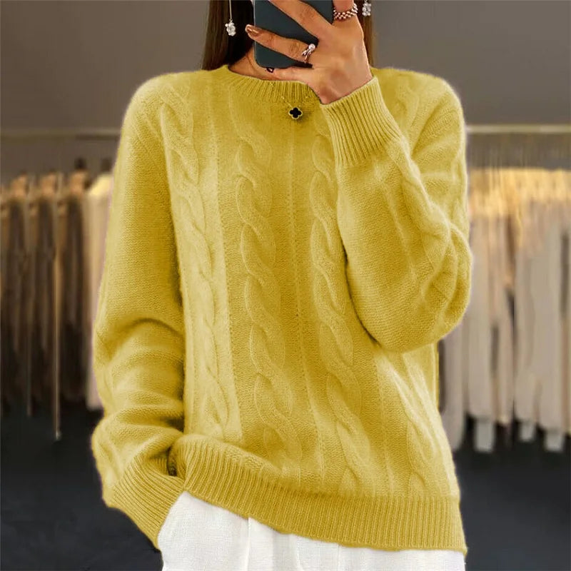 Women's cashmere sweater in Yellow, front view