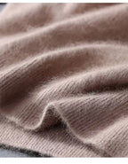 Close view of the fine lightweight cashmere knit and neckline