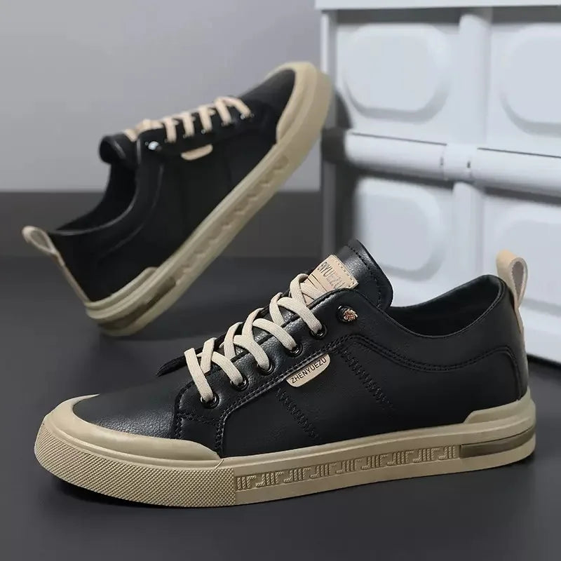 Rear view of the men's leather sneakers showing the heel counter