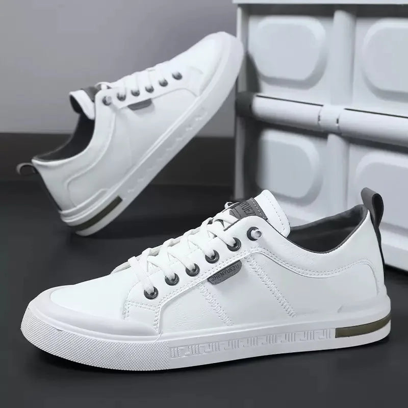 Top view of the men's leather sneakers showing the lace-up closure