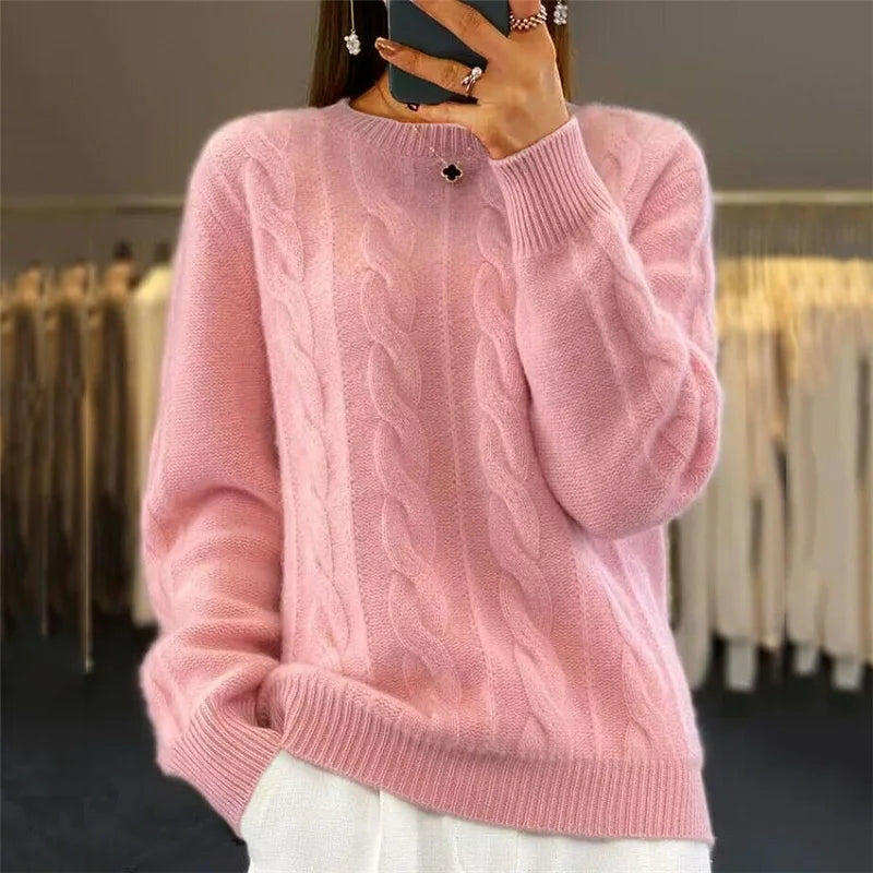 Women's cashmere sweater in Pink, front view