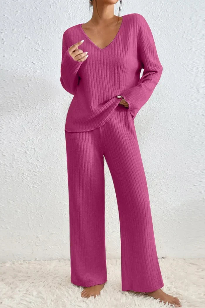 Ribbed Knit Matching Set for Women in Pink