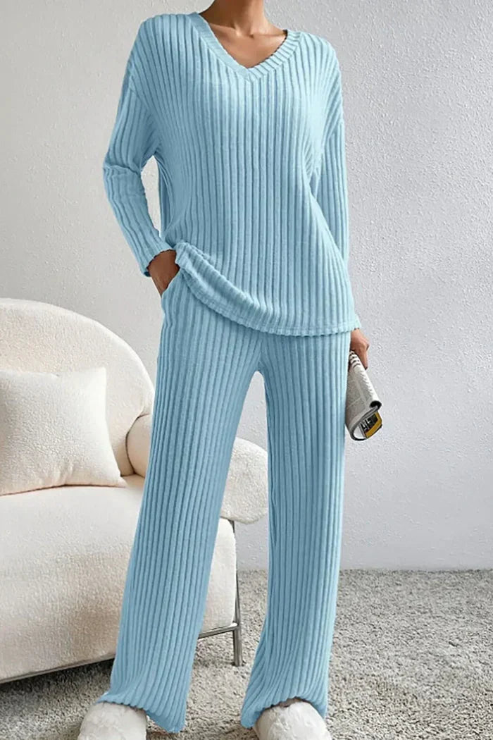 Ribbed Knit Matching Set for Women in Turquoise