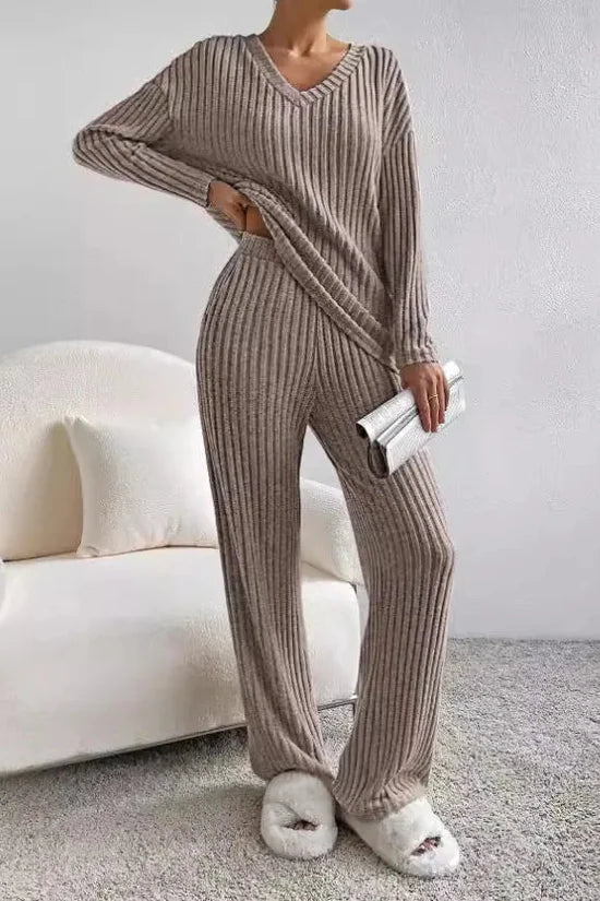 Ribbed Knit Matching Set for Women in Grey