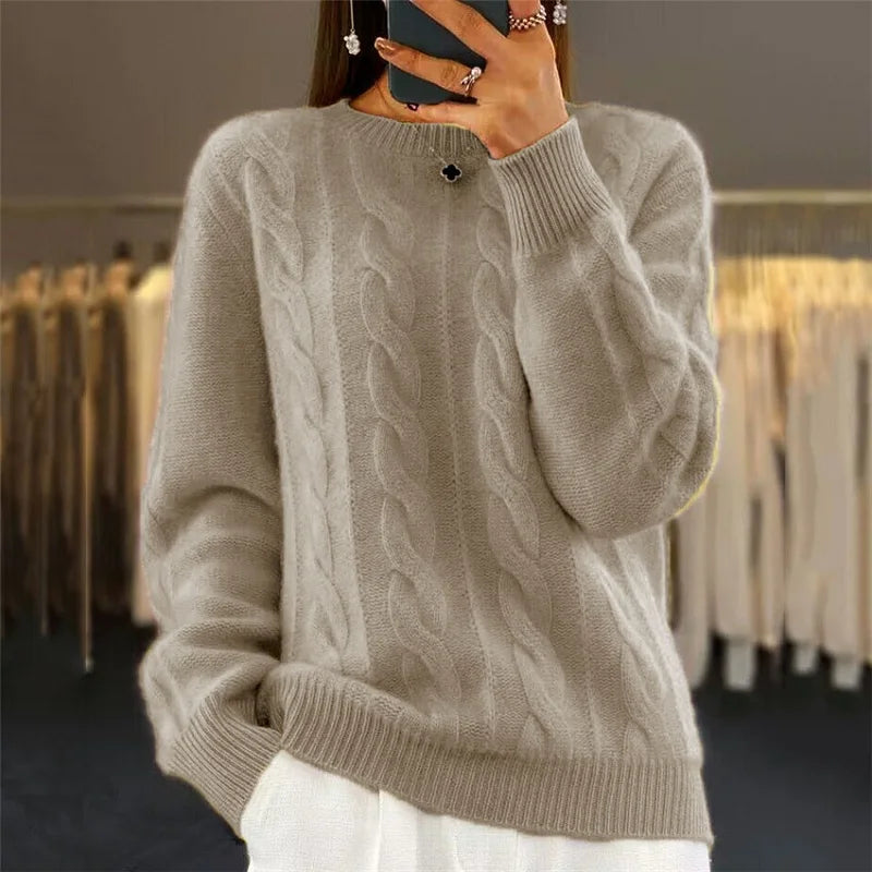 Women's cashmere sweater in Khaki, front view