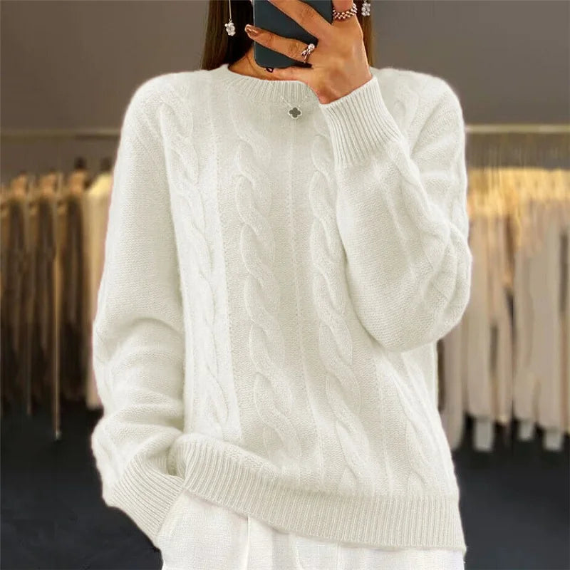Women's cashmere sweater in White, front view