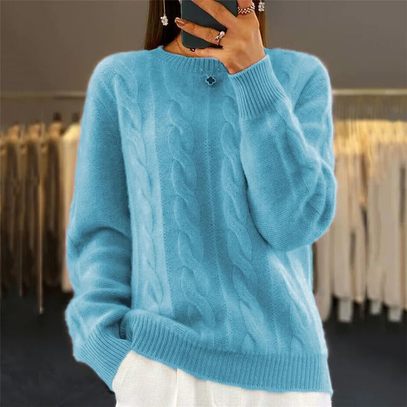 Women's cashmere sweater in Blue, front view