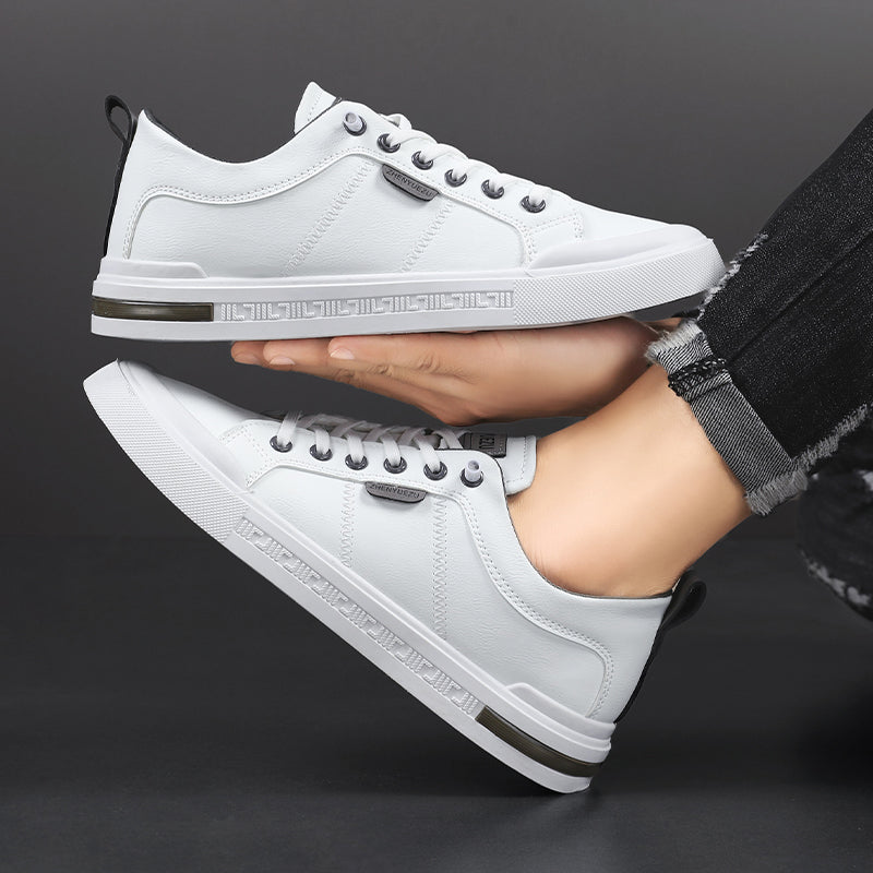 Flat rubber outsole and tread of the men's leather sneakers