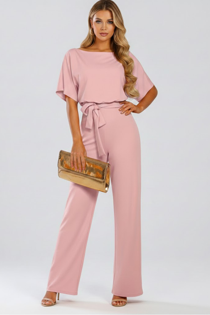 Wide Leg Jumpsuit for Women in pink — one-piece wide leg jumpsuit, full length