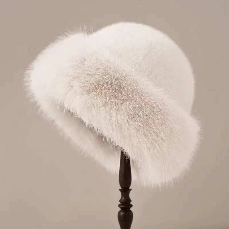 Wool winter hat for women in white, shown worn low over the ears
