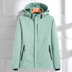 Lightweight Waterproof Raincoat for Women — detachable hood and placket detail