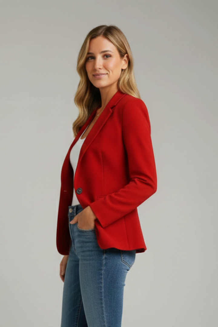 Blazer for Women in red — front view, single button fastened