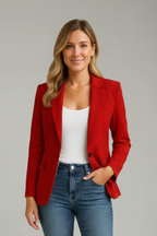 Blazer for Women — worn open over a knit, showing the long uninterrupted front line