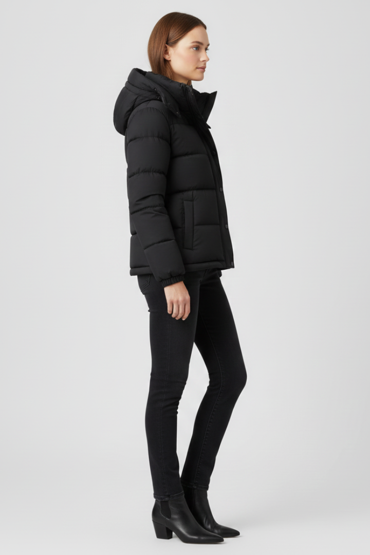 Insulated Jacket for Women in black — back view with no external detailing