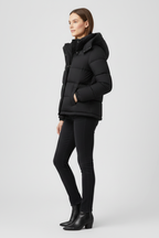 Insulated Jacket for Women in black — close view of the collar and front closure
