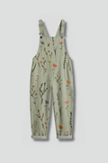 Wide leg jumpsuit for women in printed green, front view