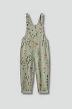 Wide leg jumpsuit for women in printed green, front view