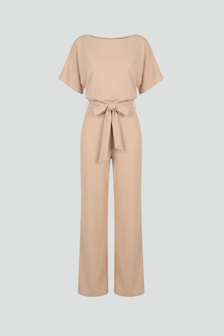 Wide Leg Jumpsuit for Women styled with sandals — belted waist detail