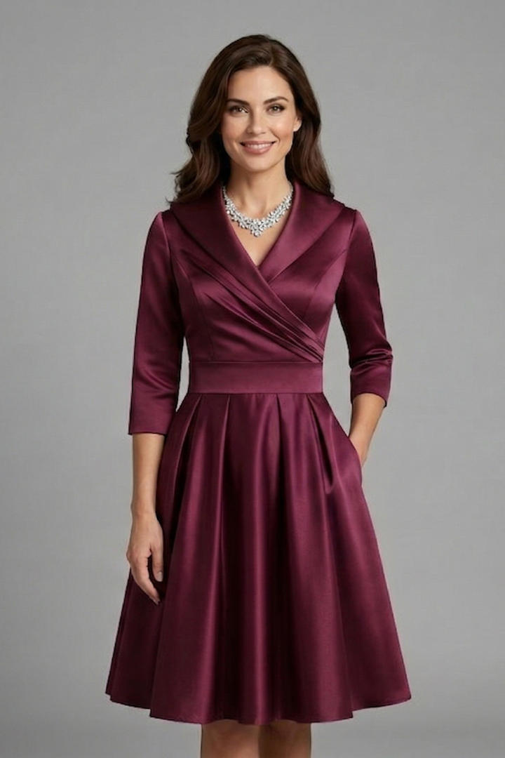 V Neck Midi Dress for Women in burgundy — front view