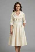 V Neck Midi Dress for Women in beige — front view