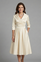 V Neck Midi Dress for Women in beige — front view