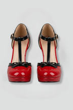 T strap platform heels — front view