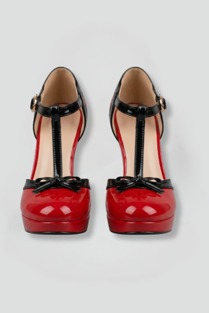 T strap platform heels — front view