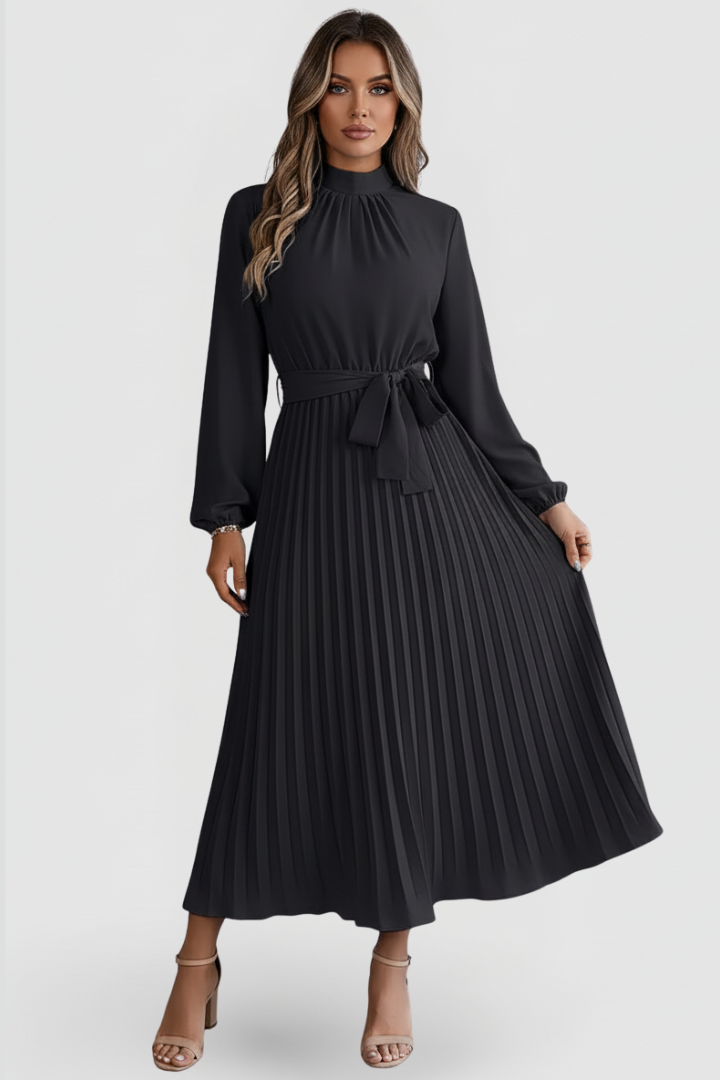 Long Sleeve Maxi Dress for Women in black — front view