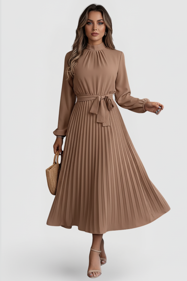 Long Sleeve Maxi Dress for Women in khaki — front view
