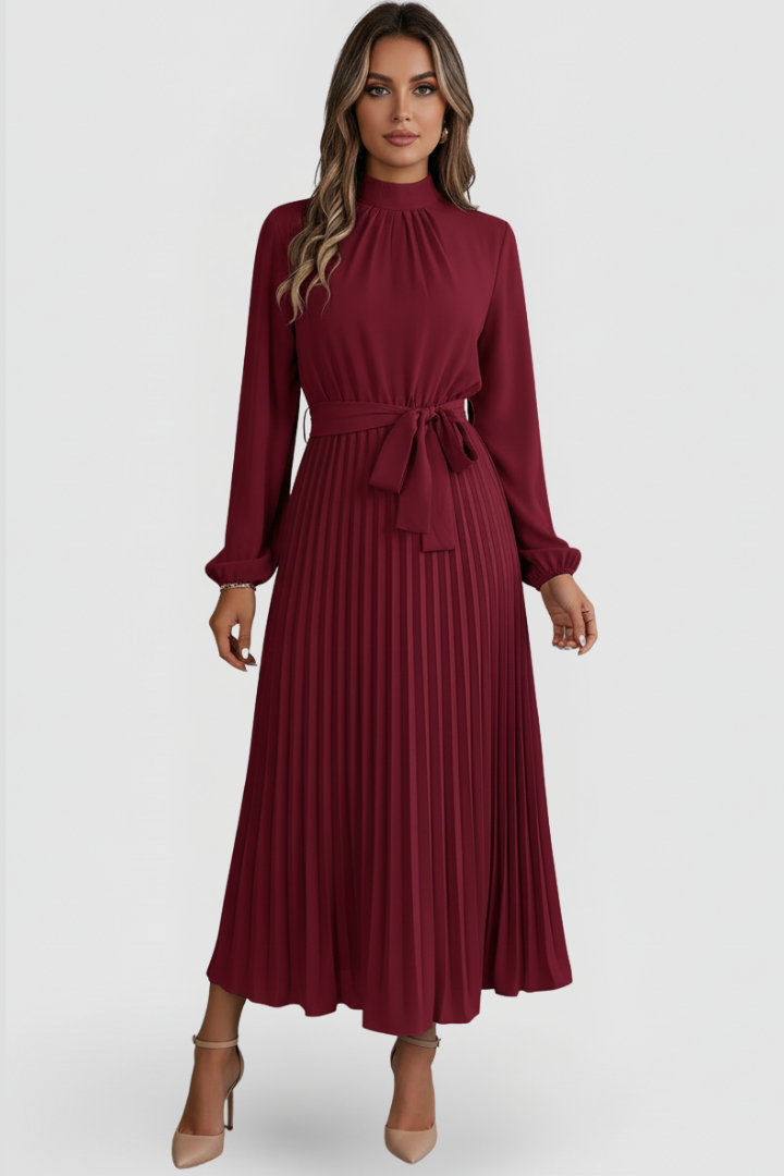 Long Sleeve Maxi Dress for Women in burgundy — front view