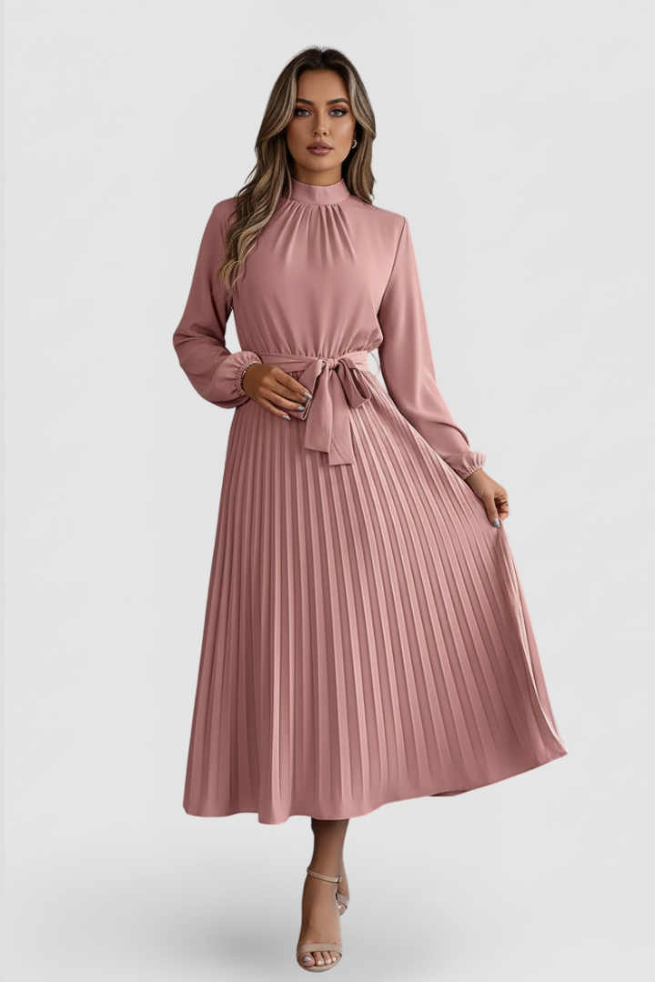 Long Sleeve Maxi Dress for Women in pink — front view