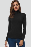 Turtleneck Sweater for Women in black — front view showing the raised collar and plain knit