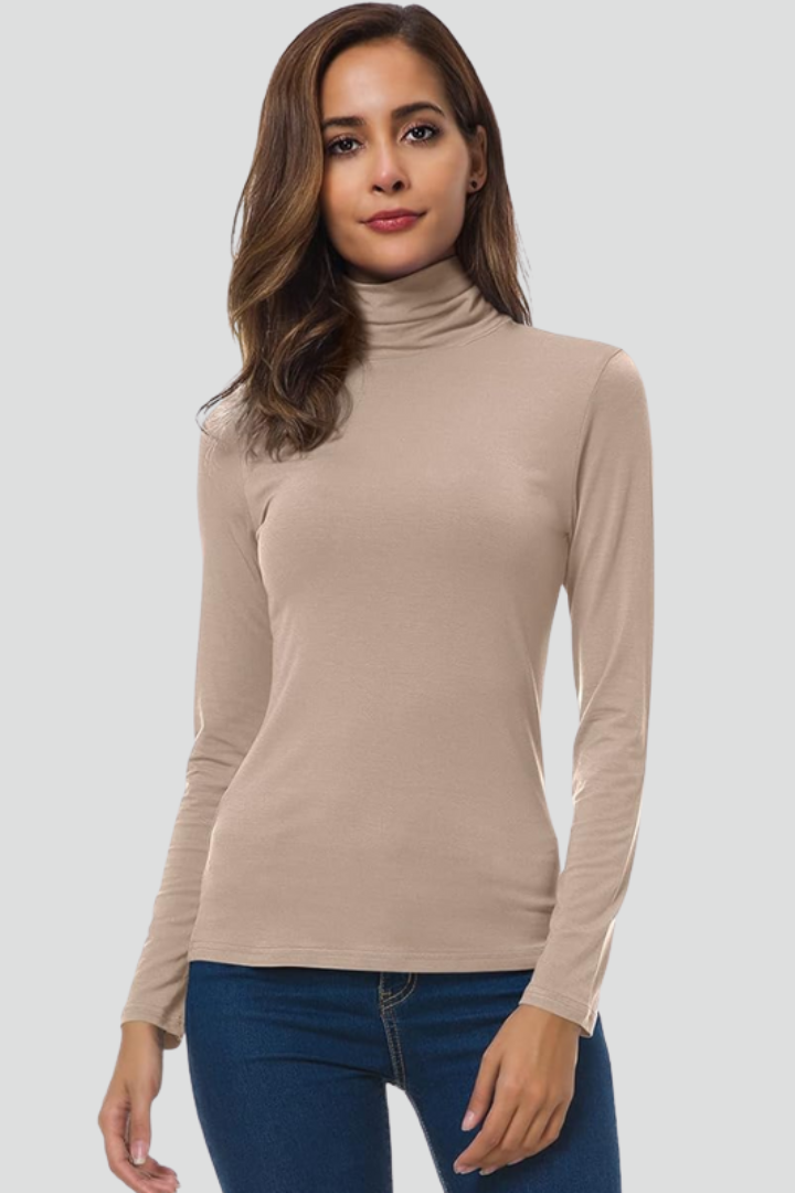 Turtleneck Sweater for Women in khaki — front view
