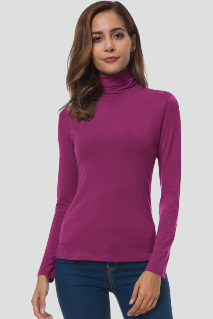 Turtleneck Sweater for Women in fuchsia — front view