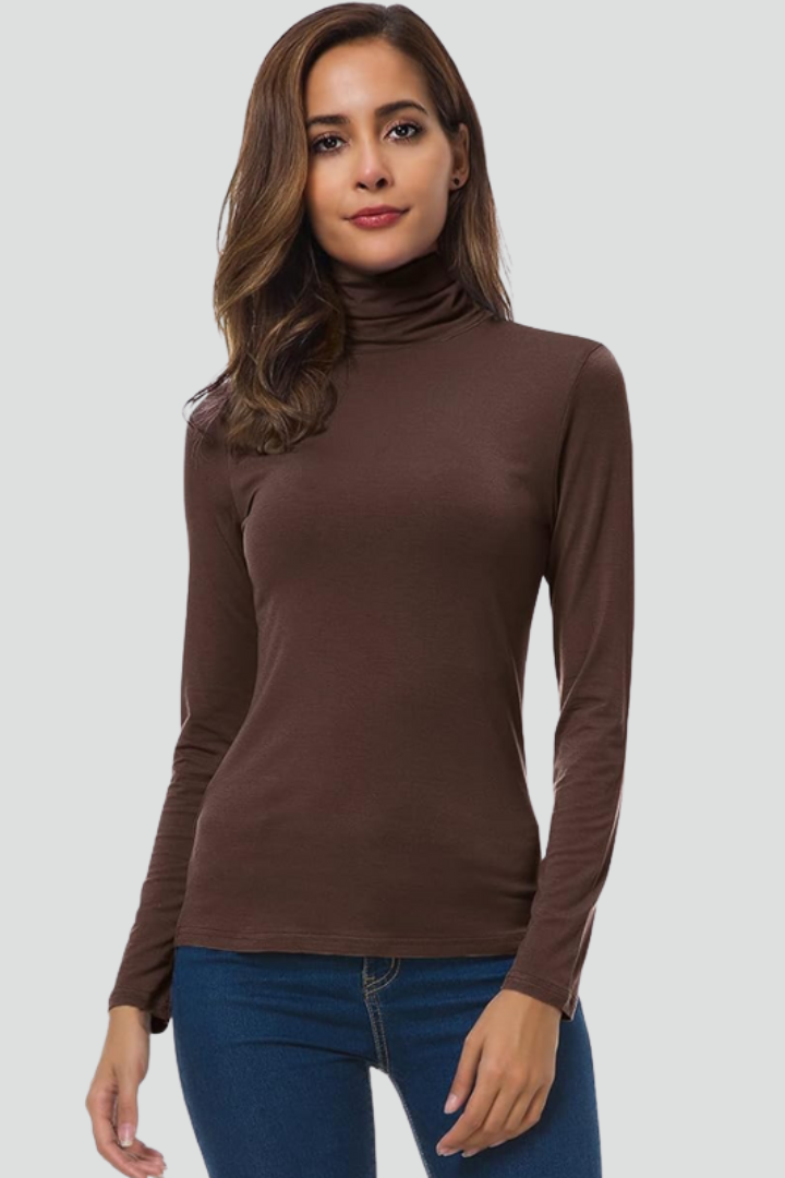 Turtleneck Sweater for Women in coffee — front view