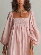 Long Sleeve Linen Maxi Dress for Women in Pink — studio photo, view 3